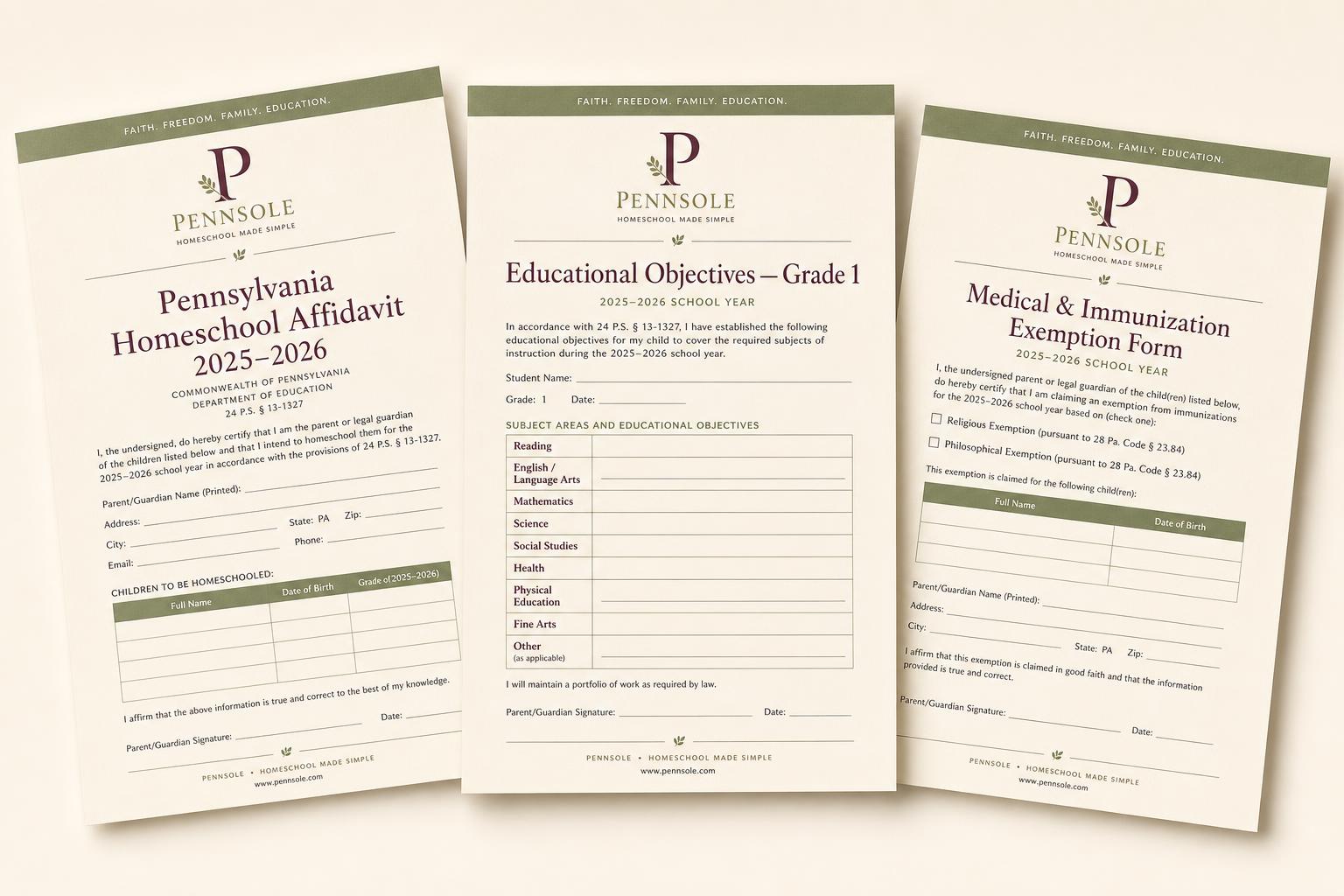Branded Pennsole PDFs: Affidavit, Educational Objectives, Medical Exemption